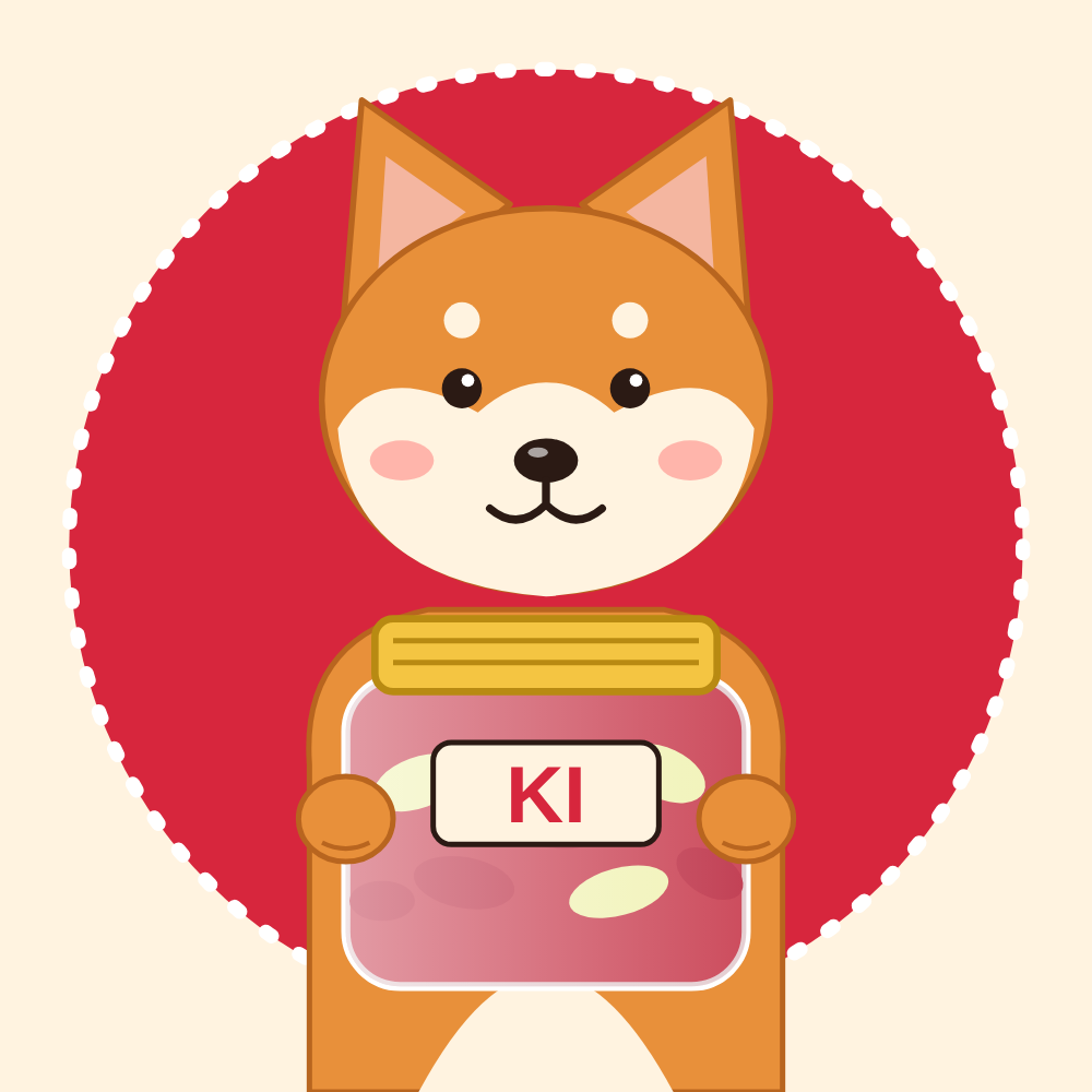 Ki, a Shiba Inu hugging a kimchi jar labelled KI. Tap him to collect ki.