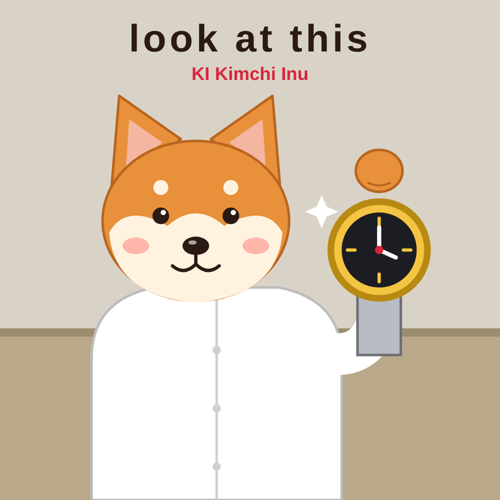 Ki holding up a gold watch, captioned look at this
